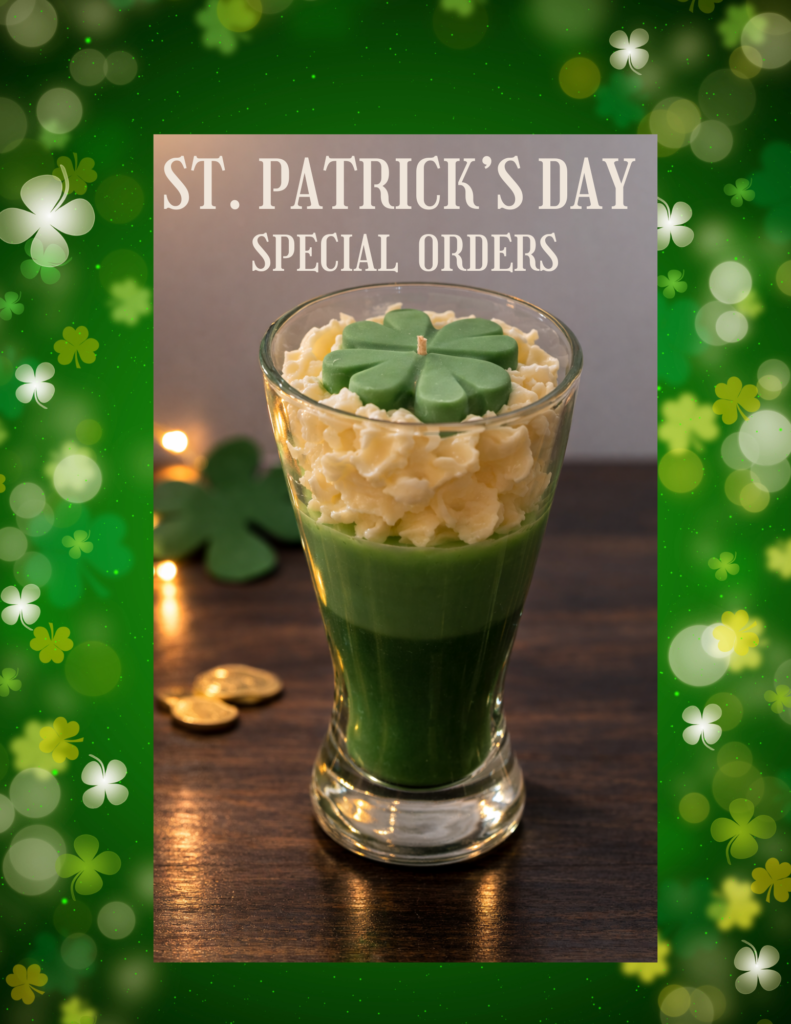 A St Patrick's day theme candle in a beer glass