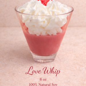 Love whip red and white theme candle in a glass
