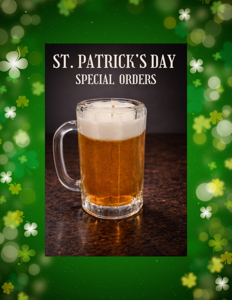St Patrick's day theme candle in a beer glass