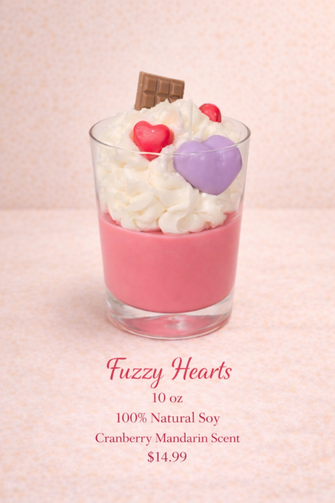 fuzzy hearts theme candle