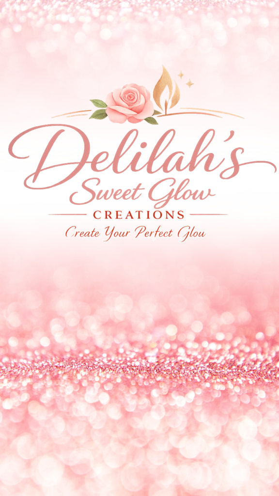 Hero image with Logo Delilah sweet glow creations pink and white