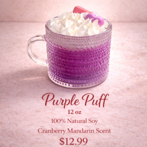 purple puff theme soy candle