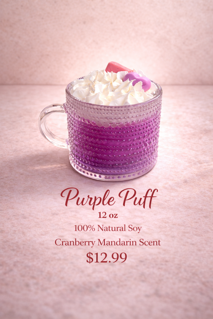 purple puff theme soy candle